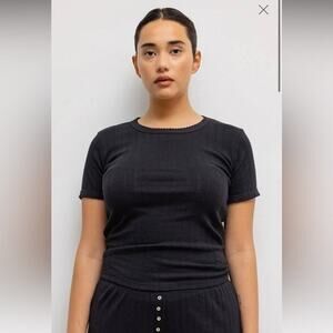 Leset Black Short Sleeve Ribbed Slim Fit Tee Size XS